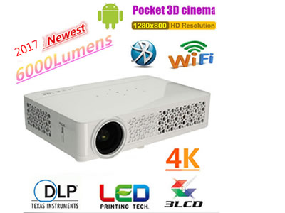 6000 Lumens Android DLP Home Theater HD 1080P 4K 3D WIFI Cinema Projector